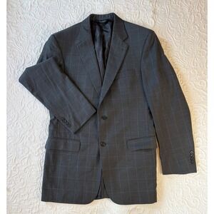 JOS A BANK Mens Charcoal Plaid 100% Wool Sport Coat Blazer Jacket 40L
